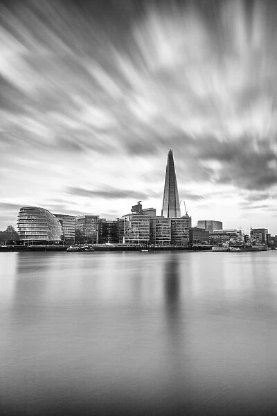 The Shard and City Hall reflected in the Thames, London, England, United Kingdom