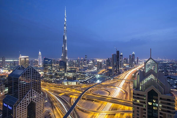 Sheikh Zayad Road and Burj Khalifa, Downtown, Dubai, United Arab Emirates