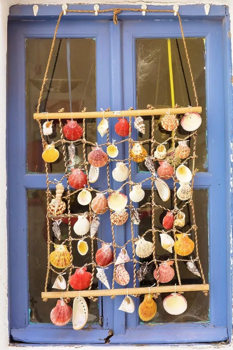Framed Print : Shell decoration in front of blue window, Pyrgos, Santorini, Cyclades Islands, Greece, Europe Framed Print : Shell decoration in front of blue window, Pyrgos, Santorini, Cyclades Islands, Greece, Europe