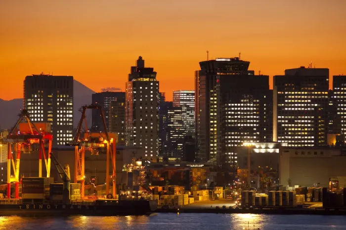 Framed Print : Shinagawa wharf  /  docks, Tokyo Bay, Tokyo, Japan
