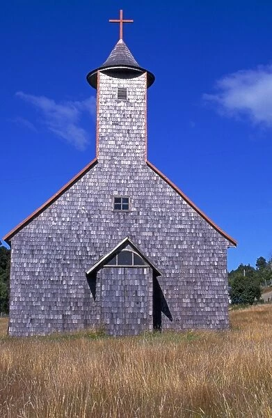 Shingle covered church typical for Chiloe