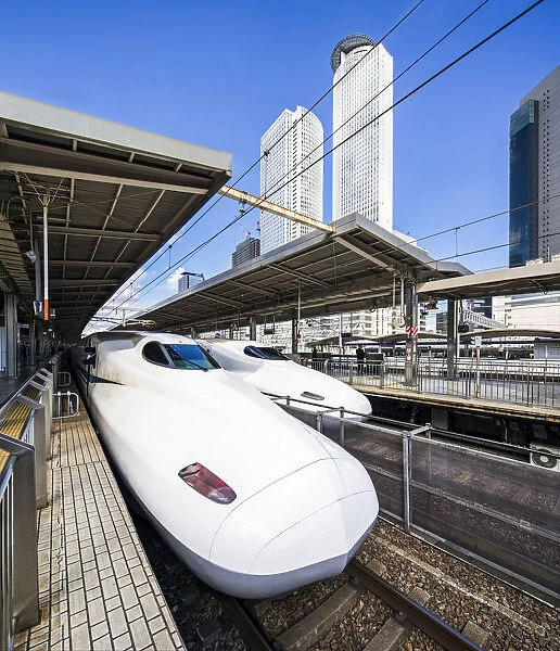 Shinkansen bullet trains at Nagoya station, Aichi prefecture, Japan