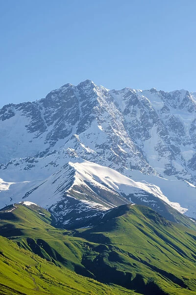 Shkhara peak in the massif known as the Bezingi (or Bezengi) Wall, Ushguli