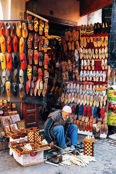 Shoe seller, Souk, Marrakech, Morocco