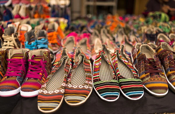 Shoe stall, Pisac Textiles Market, Sacred Valley, Peru