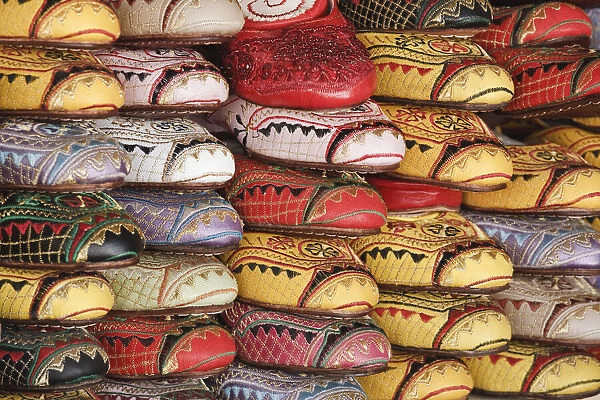 Shoes for sale in the tanneries, Fez, Morocco, Africa