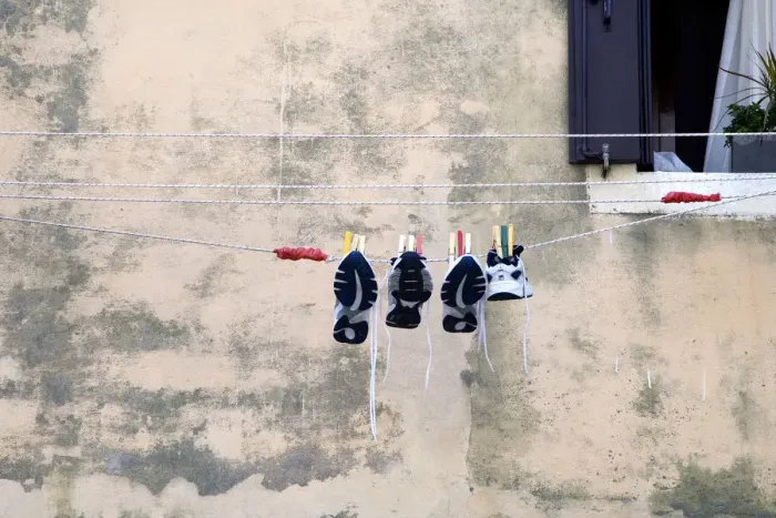 Framed Print : Shoes on washing line, Chioggia, Venice, Veneto, Italy Framed Print : Shoes on washing line, Chioggia, Venice, Veneto, Italy