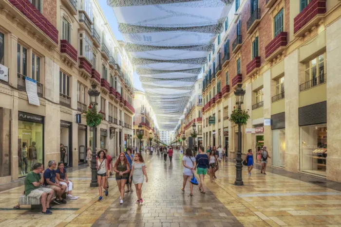 Framed Print : Shopping street in the old town, Malaga, Costa del Sol, Andalusia, Spain Framed Print : Shopping street in the old town, Malaga, Costa del Sol, Andalusia, Spain