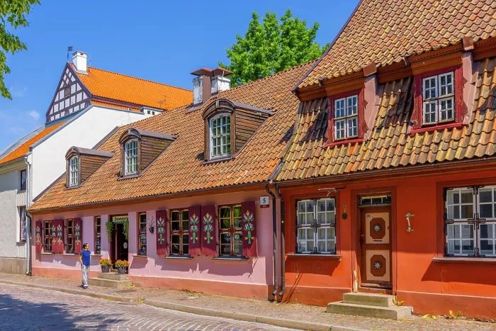 Framed Print : Shops in Traditional Germanic Architecture, Klaipeda, Lithuania Framed Print : Shops in Traditional Germanic Architecture, Klaipeda, Lithuania