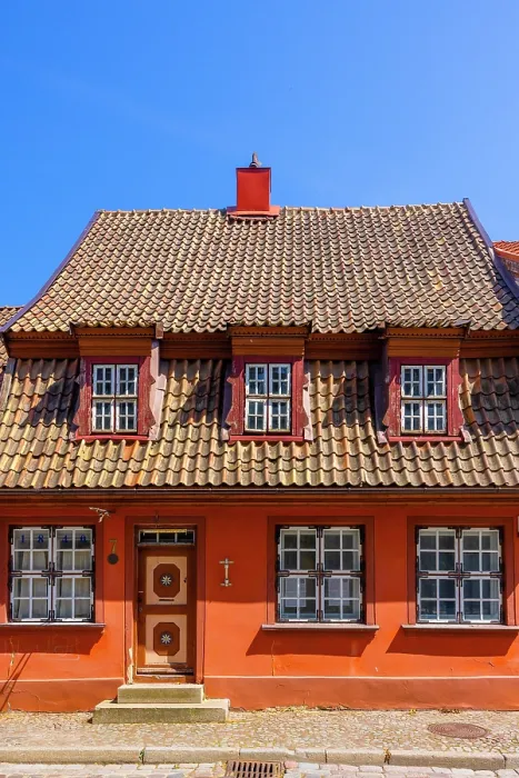 Framed Print : Shops in Traditional Germanic Architecture, Klaipeda, Lithuania Framed Print : Shops in Traditional Germanic Architecture, Klaipeda, Lithuania