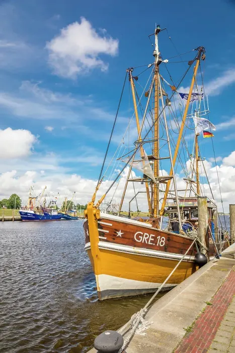 Framed Print : Shrimp boats in the harbor of Greetsiel, East Frisia, Lower Saxony, Germany Framed Print : Shrimp boats in the harbor of Greetsiel, East Frisia, Lower Saxony, Germany