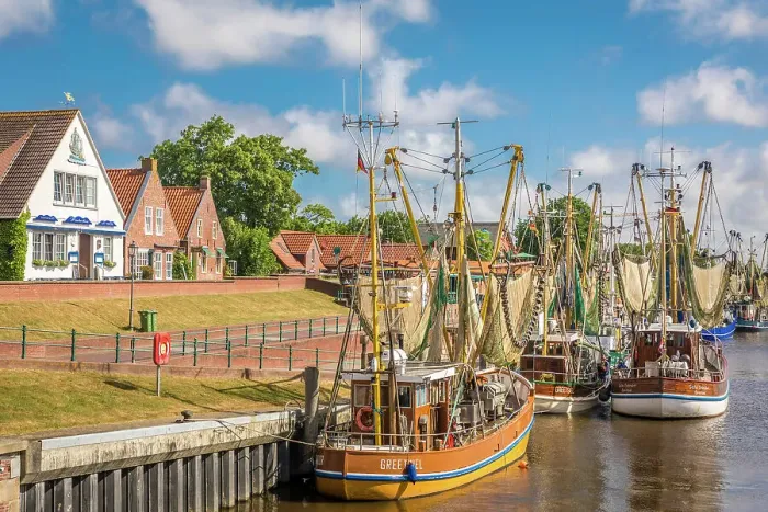Framed Print : Shrimp boats in the harbor of Greetsiel, East Frisia, Lower Saxony, Germany Framed Print : Shrimp boats in the harbor of Greetsiel, East Frisia, Lower Saxony, Germany