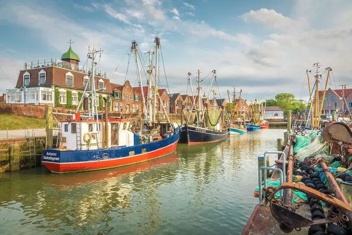 Framed Print : Shrimp boats in the harbor of Neuharlingersiel, East Frisia, Lower Saxony, Germany Framed Print : Shrimp boats in the harbor of Neuharlingersiel, East Frisia, Lower Saxony, Germany