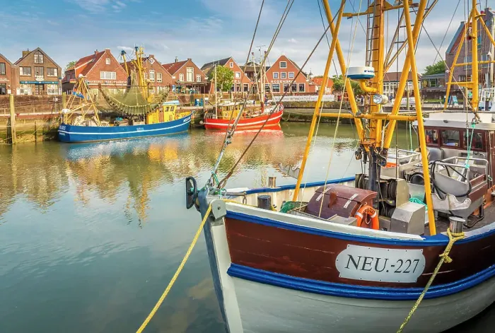Framed Print : Shrimp boats in the harbor of Neuharlingersiel, East Frisia, Lower Saxony, Germany Framed Print : Shrimp boats in the harbor of Neuharlingersiel, East Frisia, Lower Saxony, Germany