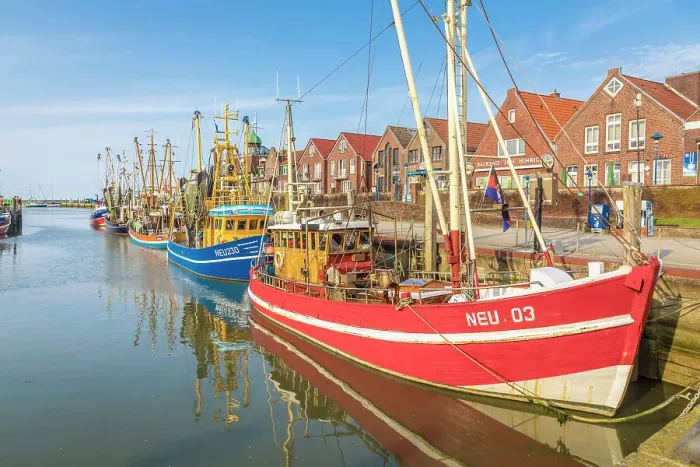 Framed Print : Shrimp boats in the harbor of Neuharlingersiel, East Frisia, Lower Saxony, Germany Framed Print : Shrimp boats in the harbor of Neuharlingersiel, East Frisia, Lower Saxony, Germany