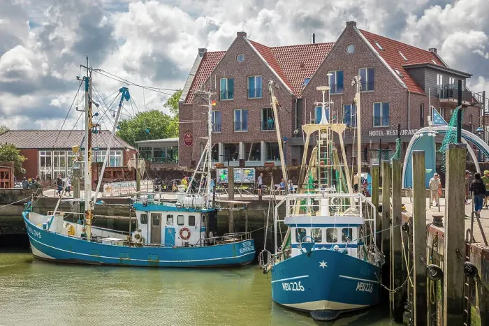 Framed Print : Shrimp boats in the harbor of Neuharlingersiel, East Frisia, Lower Saxony, Germany Framed Print : Shrimp boats in the harbor of Neuharlingersiel, East Frisia, Lower Saxony, Germany