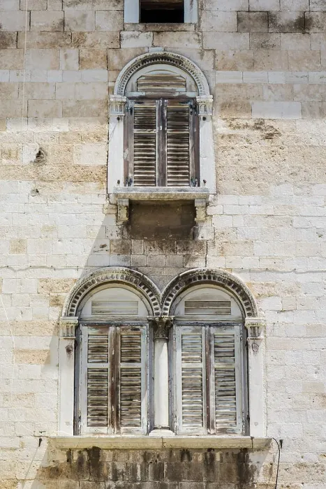 Framed Print : Shuttered windows, Trg Forum  /  Piazza Foro, Pula, Istria, Croatia