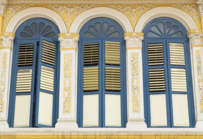 Framed Print : Shutters of traditional shophouse, Singapore