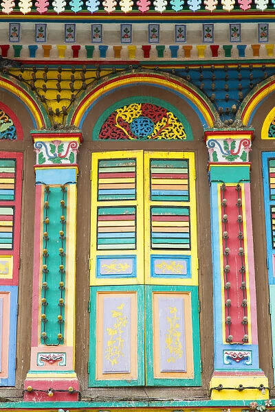 Shutters of traditional villa, Little India, Singapore