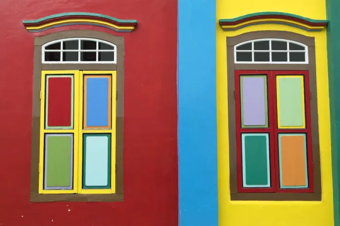 Framed Print : Shutters of traditional villa, Little India, Singapore