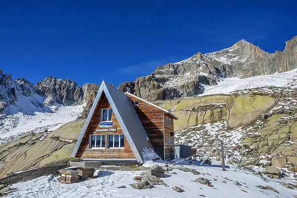 Sidelen mountain hut with Galenstock, Uri, Switzerland