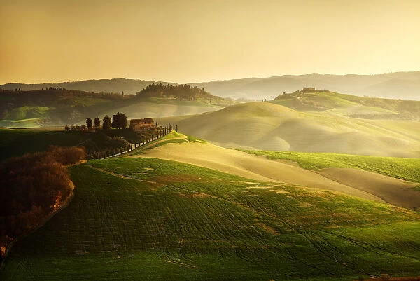Siena countryside (Crete Senesi) at sunrise in early spring, Tuscany, Italy
