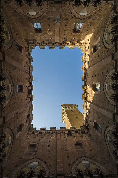 Siena, Tuscany, Italy. Mangias Tower and Piazza del Campo