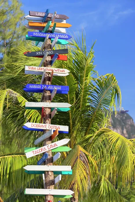 Framed Print : Signpost on beach at Berjaya Langkawi Resort, Langkawi, Kedah, Malaysia