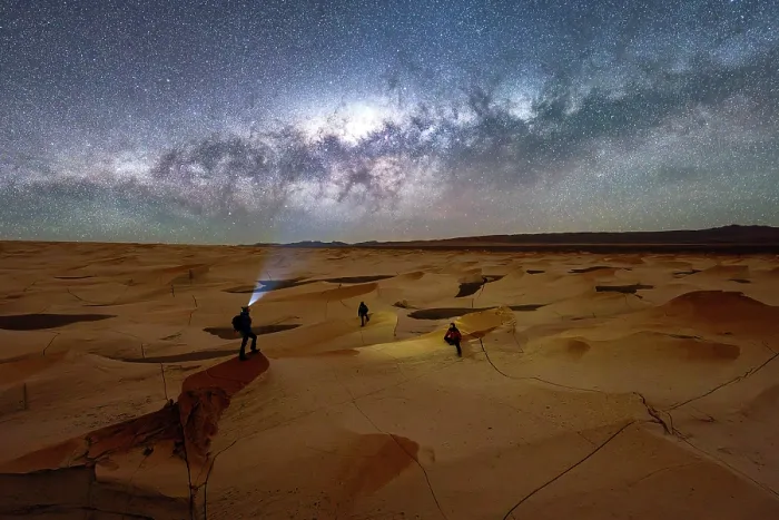 Framed Print : Silhouette of hiker admiring the Milky Way, Campo de Piedra Pomez, El Penon, Argentina. (MR)