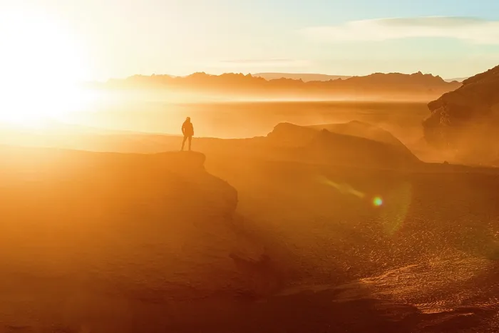 Framed Print : Silhouette of man watching sunrise over the Labyrinth Desert, Puna, Argentina. (MR) Framed Print : Silhouette of man watching sunrise over the Labyrinth Desert, Puna, Argentina. (MR)