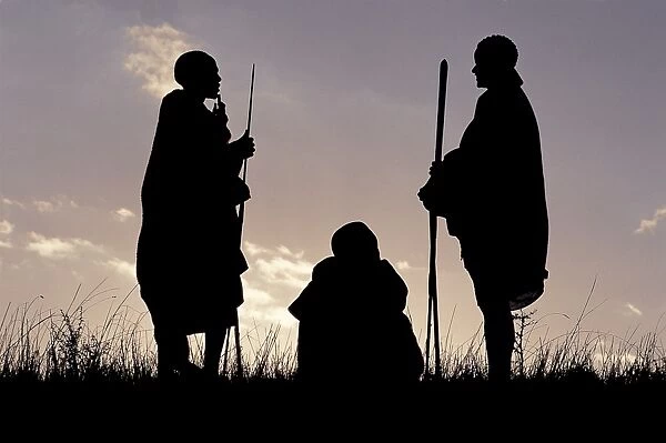 Silhouette of Msai warriors, Ngorongoro Crater, Tanzania