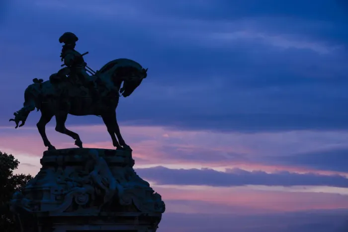 Framed Print : Silhouette of Statue at twilight from Buda Castle, Budapest, Hungary Framed Print : Silhouette of Statue at twilight from Buda Castle, Budapest, Hungary
