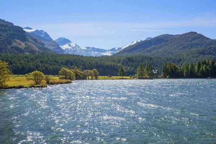 Framed Print : Sils with Lake Sils in fall, Bernina mountain range, Upper Engadin, Grisons (Graubunden), Switzerland Framed Print : Sils with Lake Sils in fall, Bernina mountain range, Upper Engadin, Grisons (Graubunden), Switzerland