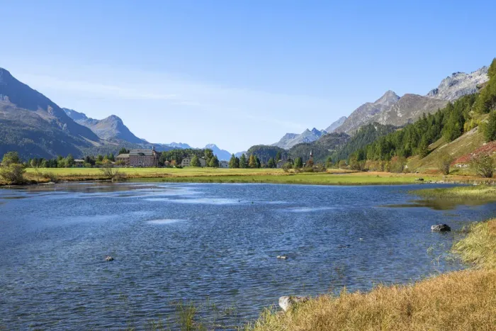 Framed Print : Sils with Lake Sils in fall, Upper Engadin, Grisons (Graubunden), Switzerland Framed Print : Sils with Lake Sils in fall, Upper Engadin, Grisons (Graubunden), Switzerland