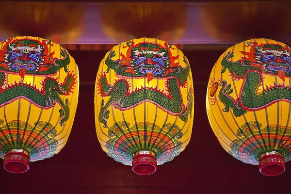 Singapore, Chinatown, Buddha Tooth Relic Temple, Chinese Lantern with Dragon Motif