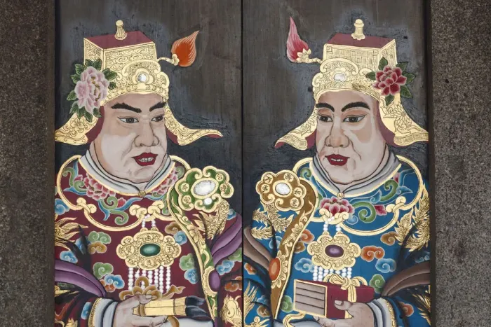 Framed Print : Singapore, Chinatown, Thian Hock Keng Temple, temple paintings