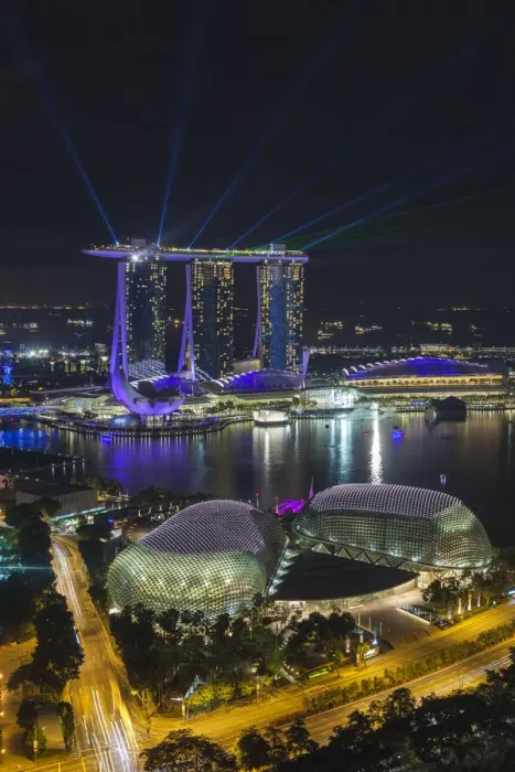 Framed Print : Singapore, Marina Bay Sands Hotel, elevated view with Esplanade Theaters on the Bay Framed Print : Singapore, Marina Bay Sands Hotel, elevated view with Esplanade Theaters on the Bay