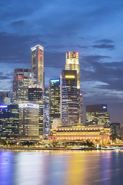Singapore, Republic of Singapore, Southeast Asia. City skyscrapers at Marina Bay at dusk