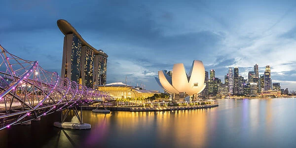 Singapore, Republic of Singapore, Southeast Asia. Panoramic view of the Helix bridge