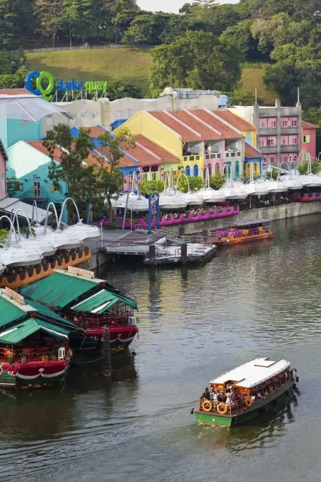 Framed Print : The Singapore River flows past Clarke Quay, a new area of nightlife restaurants and bars