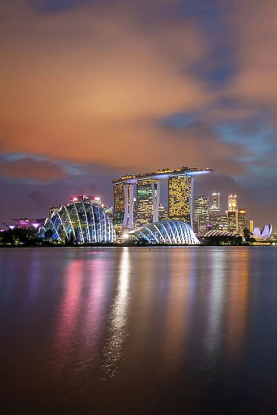 Singapore, Singapore City skyline, Gardens by the Bay, Marina Bay Sands Hotel