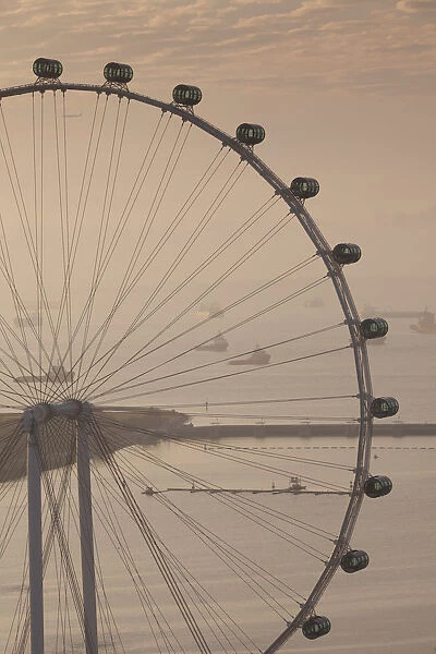 Singapore, Singapore Flyer, giant ferris wheel, elevated view, dawn