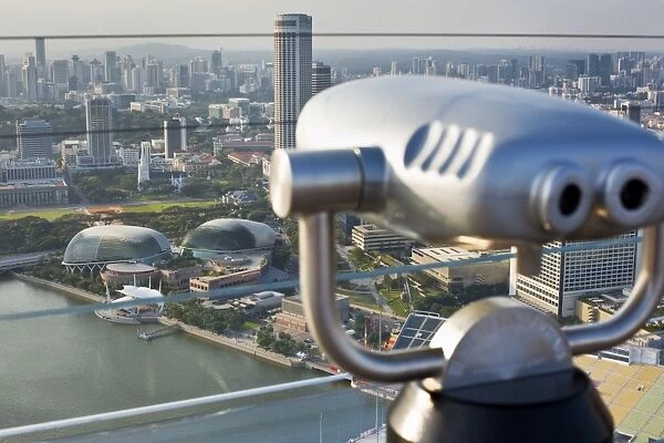 Singapore, Singapore, Marina Bay. The Esplanade - Theatres on the Bay building viewed from the Marina Bay Sands SkyPark