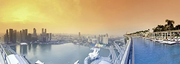 Singapore, swimmingpool and Singapore Skyline on the 57th floor of Marina Bay Sands