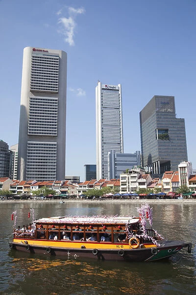 Singapore, Tour Boats on Singapore River and City Skyline