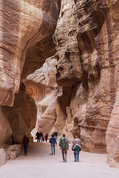 The Siq, a narrow canyon passage leading to The Treasuary, Petra, Jordan