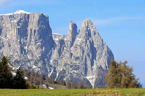 Siusi, Trentino Alto Adige, Italy. Scenic landscape of the Dolomities Alps in spring