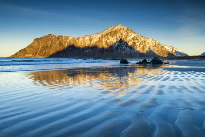 Framed Print : Skagsanden Beach Reflections, Lofoten Islands, Norway Framed Print : Skagsanden Beach Reflections, Lofoten Islands, Norway