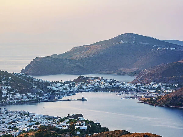 Skala at sunset, elevated view, Patmos Island, Dodecanese, Greece