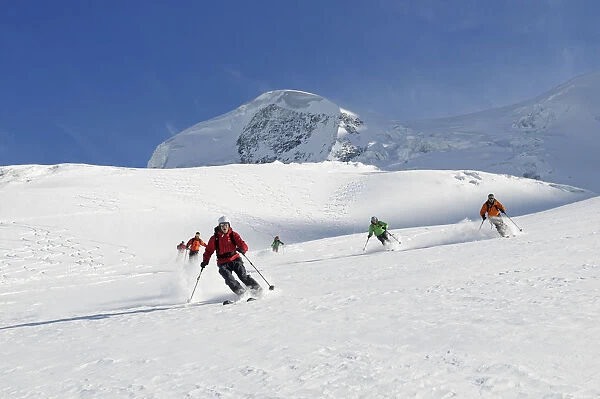 Ski descent from Schwarztor, Breithorn, Zermatt, Valais, Switzerland